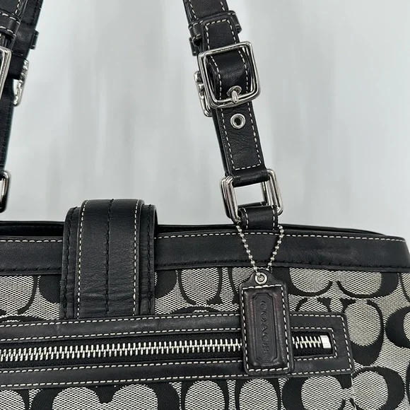 COACH Black & Gray Hampton Signature C Canvas Shoulder Bag Satchel Purse #F12643 - Picture 6 of 14